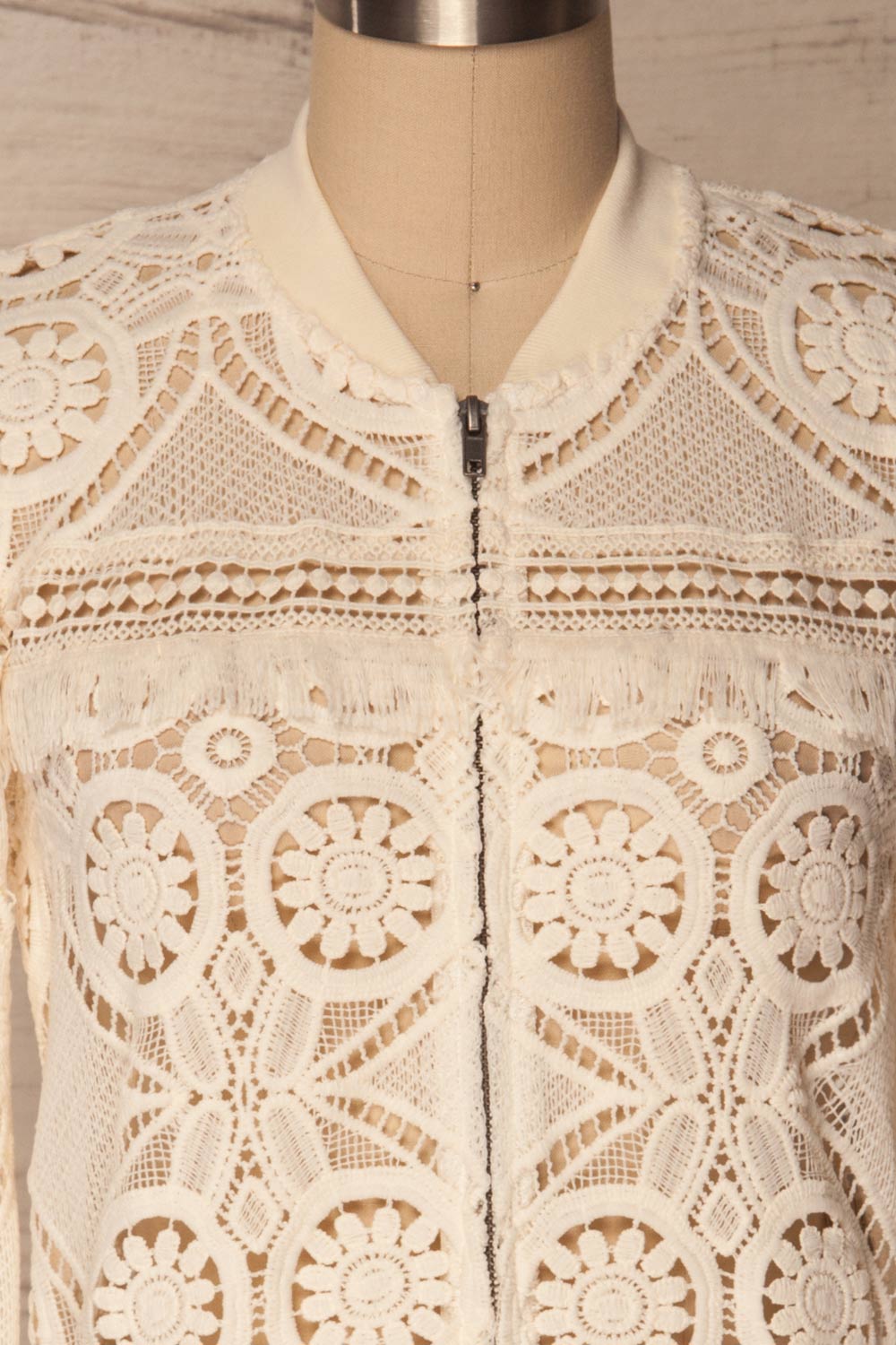 Clemance Cream Openwork Lace Bomber Jacket | La Petite Garçonne 3