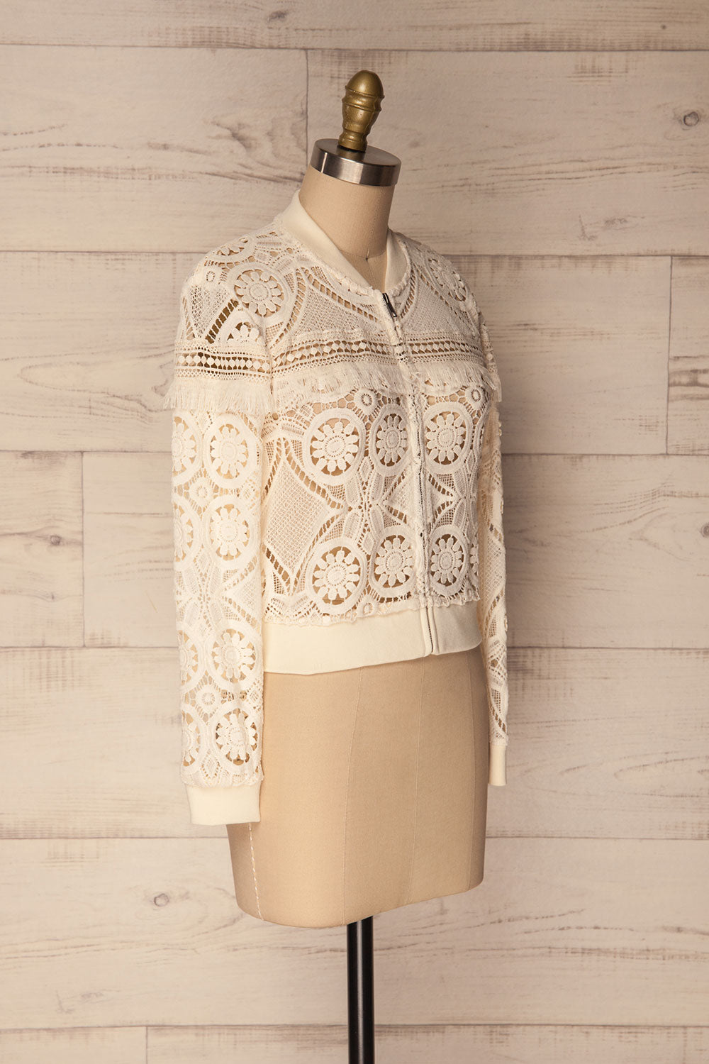 Clemance Cream Openwork Lace Bomber Jacket | La Petite Garçonne 4