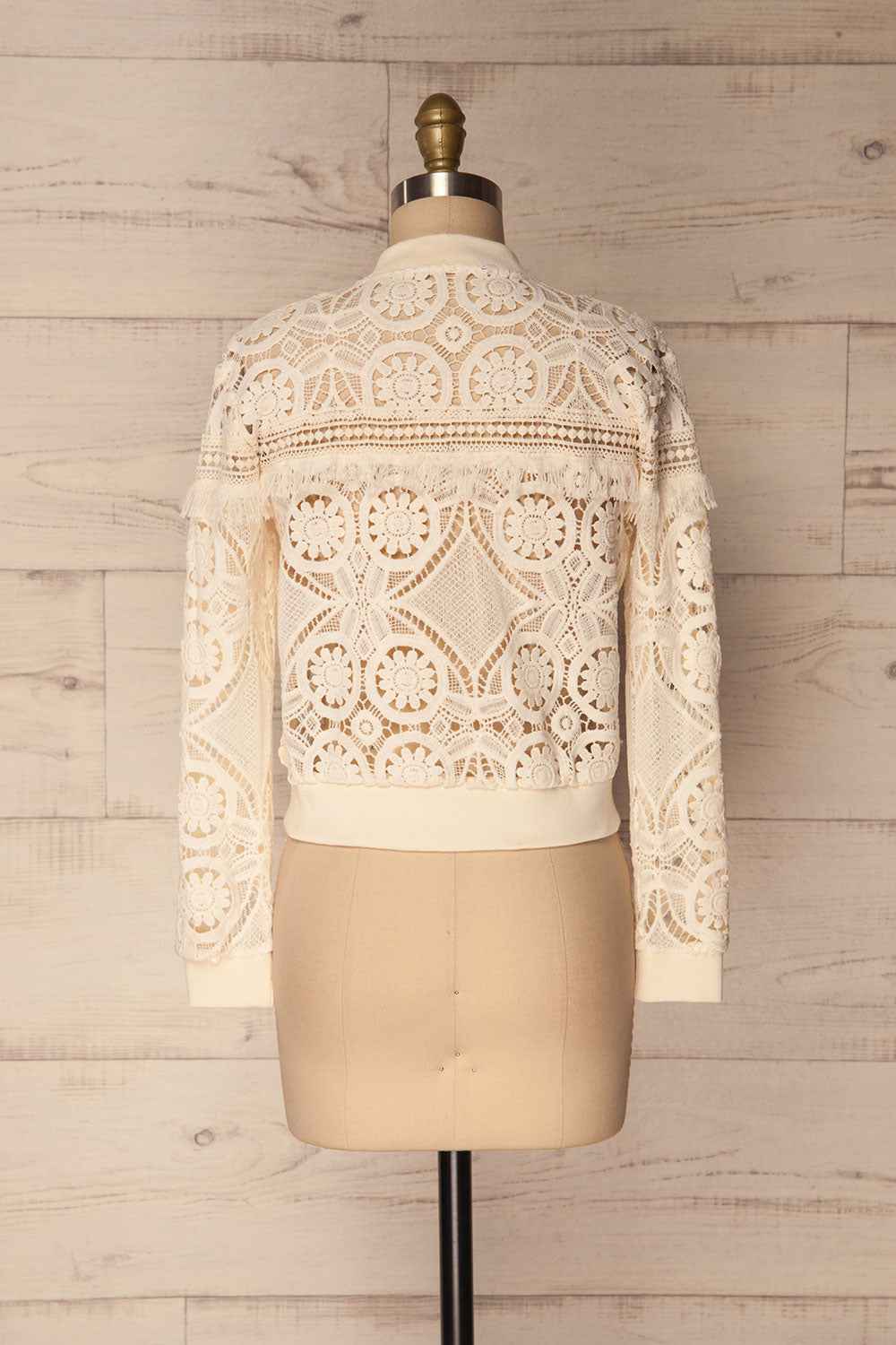 Clemance Cream Openwork Lace Bomber Jacket | La Petite Garçonne 6