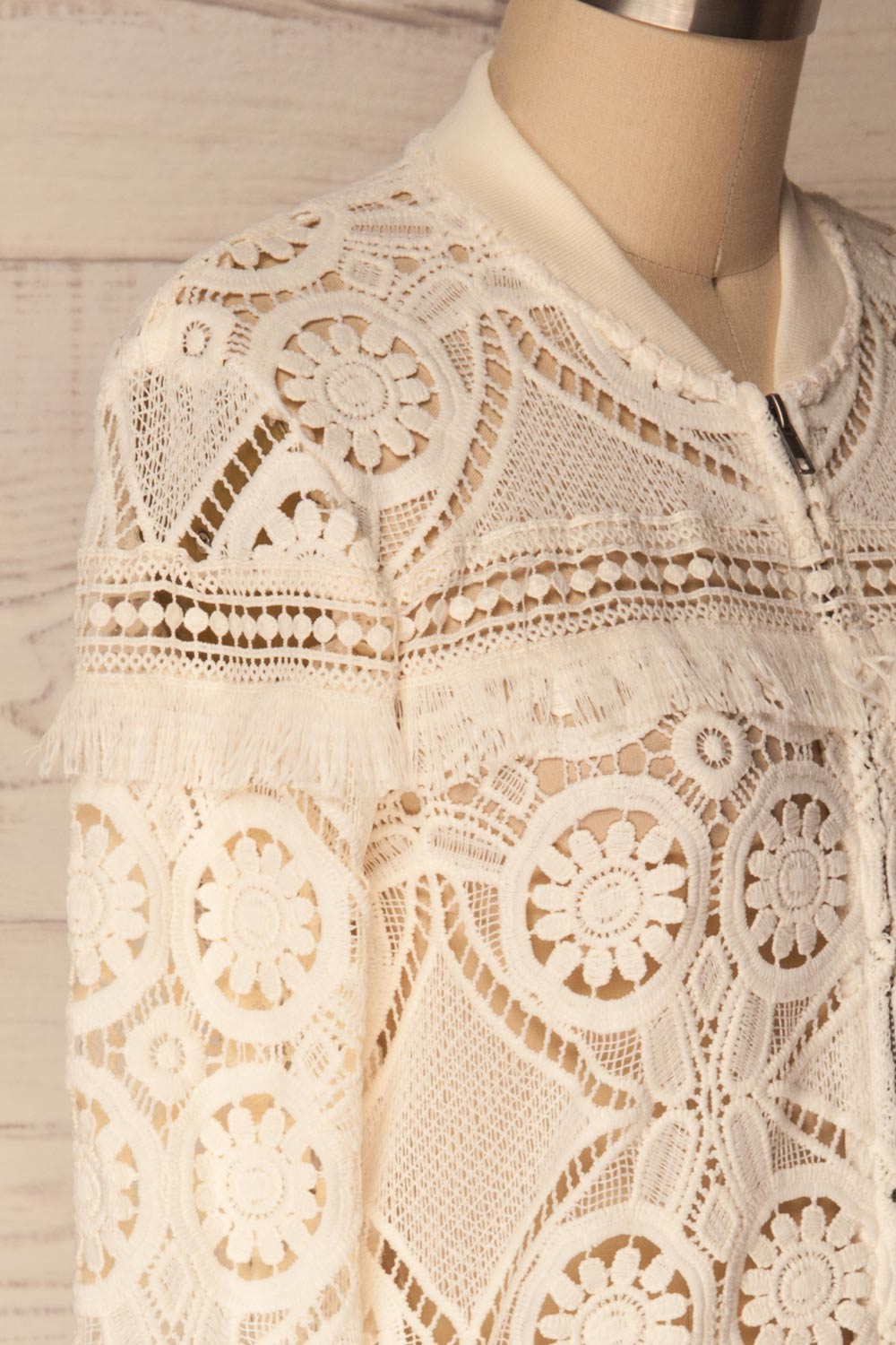 Clemance Cream Openwork Lace Bomber Jacket | La Petite Garçonne 5