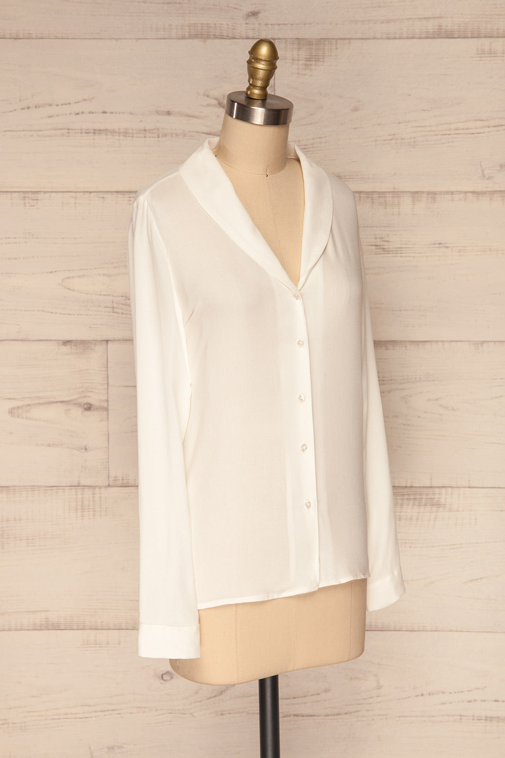 Clonmel Blanc White V-Neck Shirt side view | La Petite Garçonne