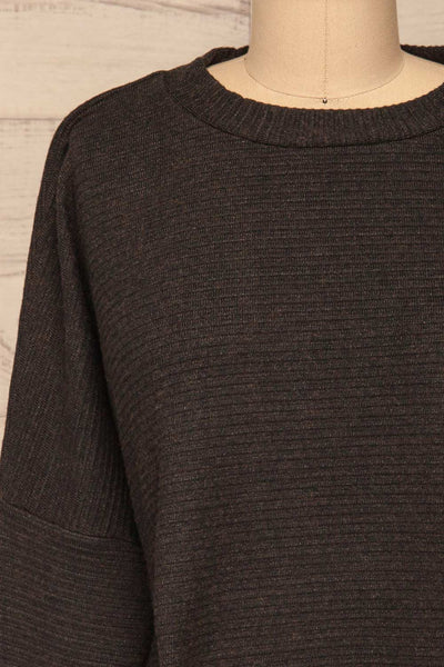 Cloppenburg Grey Ribbed Sweater | Tricot | La Petite Garçonne front close-up