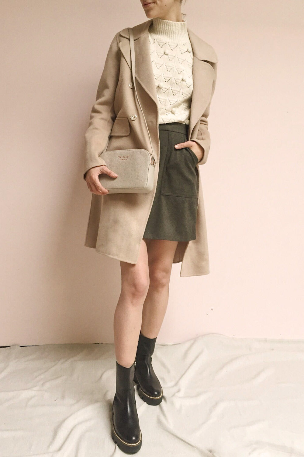 Rivio Beige Felt Coat | Manteau Beige | La Petite Garçonne model look