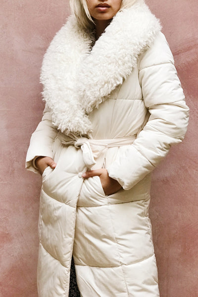 Spoleto Black Long Quilted Coat w/ Faux Fur | La petite garçonne on model
