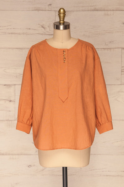Cobh Orange Linen Oversize Top | La petite garçonne  front view