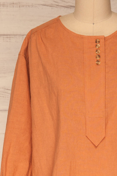 Cobh Orange Linen Oversize Top | La petite garçonne  front close-up