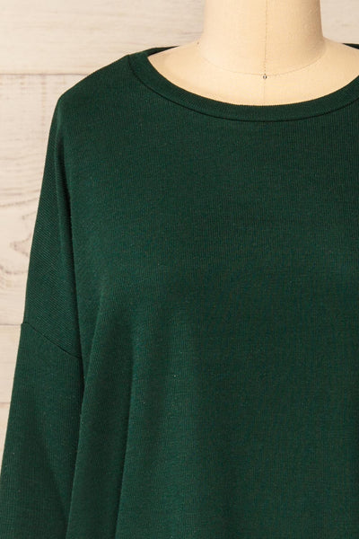 Coek Dark Green Long Sleeve Top | La petite garçonne front close-up