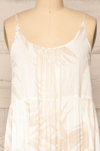 Cognosco White Tropical Patterned Maxi Dress | Boutique 1861 front close-up