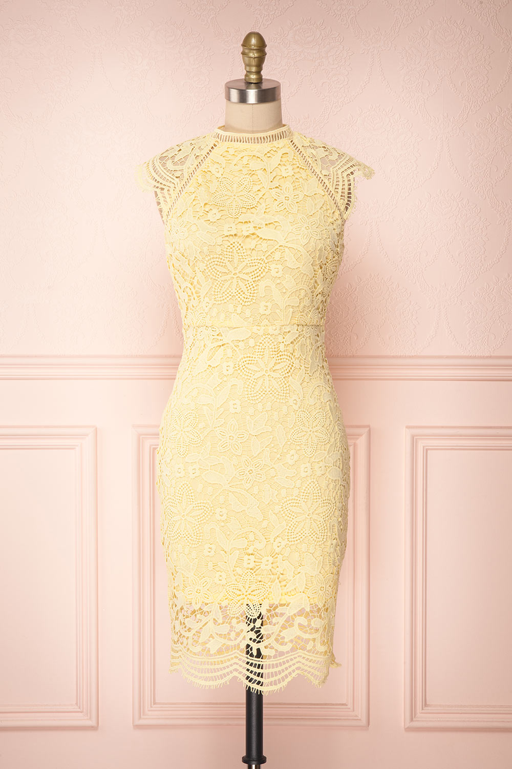 Colihaut Yellow Lace Fitted Cocktail Dress | Boutique 1861