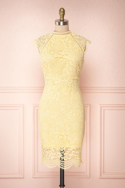Colihaut Yellow Lace Fitted Cocktail Dress | Boutique 1861