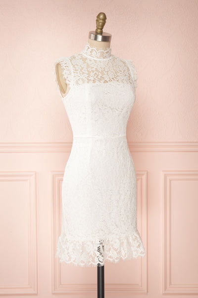 Colombe White High-Neck Lace Short Dress | Boutique 1861 side view
