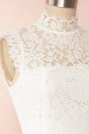 Colombe White High-Neck Lace Short Dress | Boutique 1861 side close up