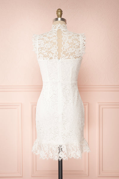 Colombe White High-Neck Lace Short Dress | Boutique 1861 back view