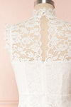 Colombe White High-Neck Lace Short Dress | Boutique 1861 back close up