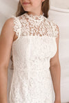 Colombe White Lace High Neck Short Dress | Boutique 1861 on model