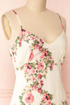 Colombine White Floral Midi Dress w/ Frills | Boutique 1861 side close-up