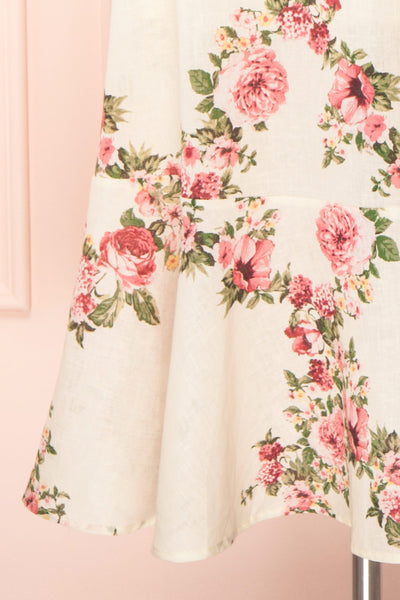 Colombine White Floral Midi Dress w/ Frills | Boutique 1861 bottom
