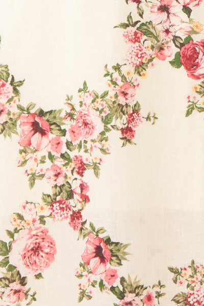 Colombine White Floral Midi Dress w/ Frills | Boutique 1861 fabric