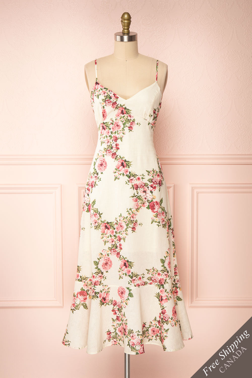 Colombine White Floral Midi Dress w/ Frills | Boutique 1861 front view 