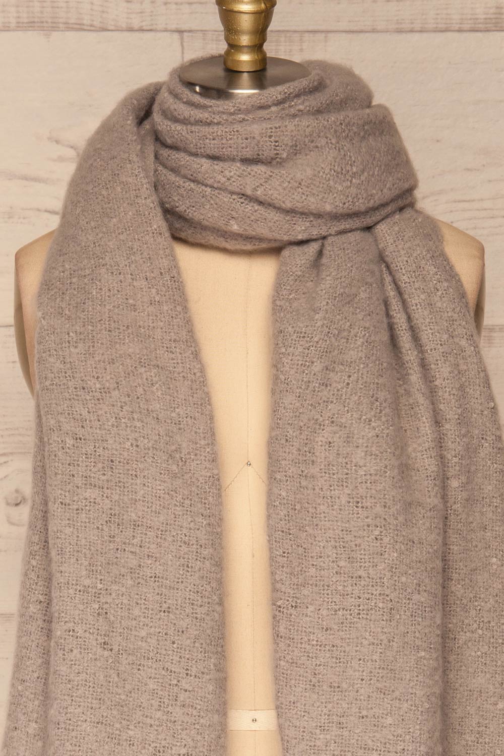 Combat Ciment Grey Large Fuzzy Scarf | FRONT CLOSE UP | La Petite Garçonne