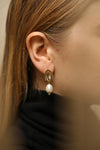 Corallimopharia Shell & Pearl Pendant Earrings | La Petite Garçonne on model