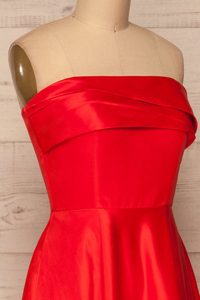 Cormeilles Red Satin Bustier Gown | La petite garçonne side close-up