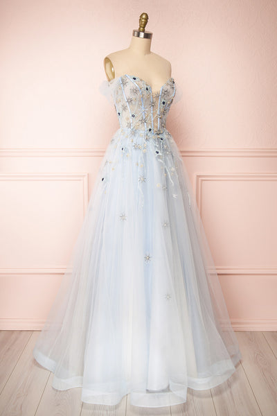 Cosima Blue Voluminous Bustier Maxi Dress | Boutique 1861 side view