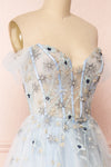 Cosima Blue Voluminous Bustier Maxi Dress | Boutique 1861 side close-up