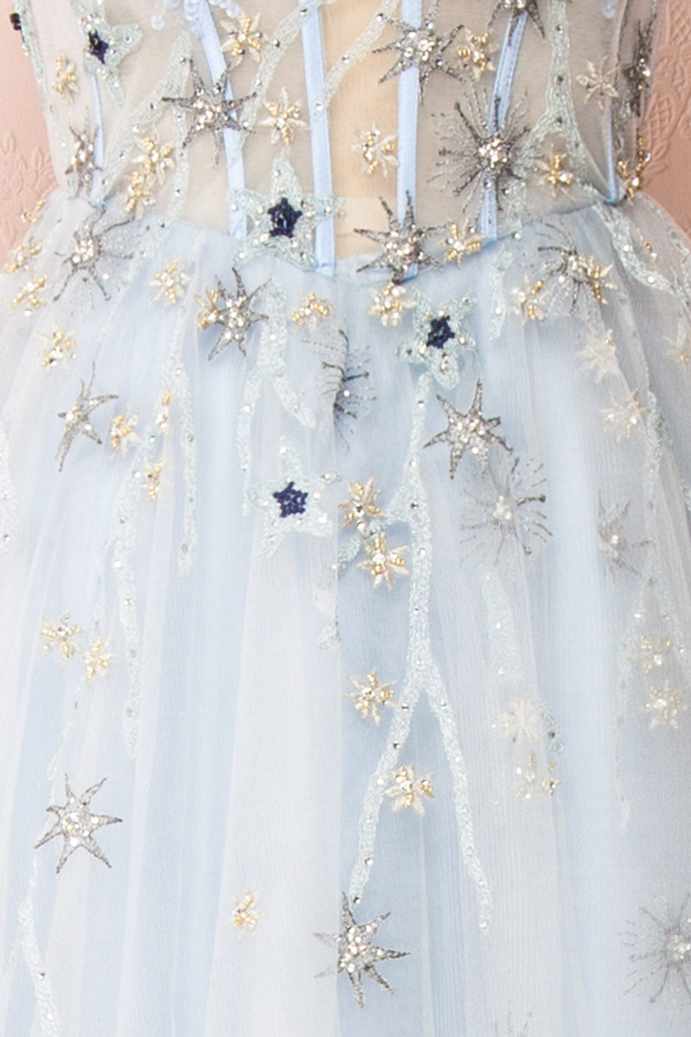 Cosima Blue Voluminous Bustier Maxi Dress | Boutique 1861 fabric 