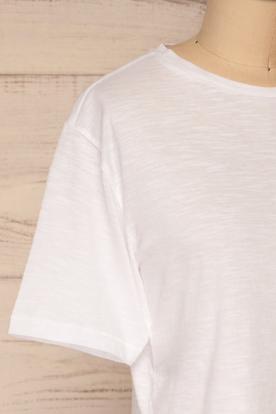 Cottbus White Short Sleeve Crop Top | La petite garçonne side close-up