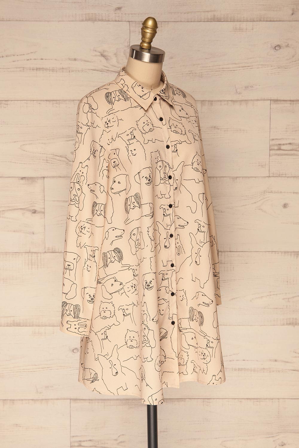 Coventry Beige Dog Pattern Flared Shirt Dress | La Petite Garçonne side view 
