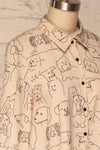Coventry Beige Dog Pattern Flared Shirt Dress | La Petite Garçonne side close-up