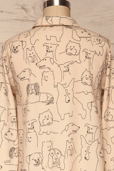 Coventry Beige Dog Pattern Flared Shirt Dress | La Petite Garçonne back close-up