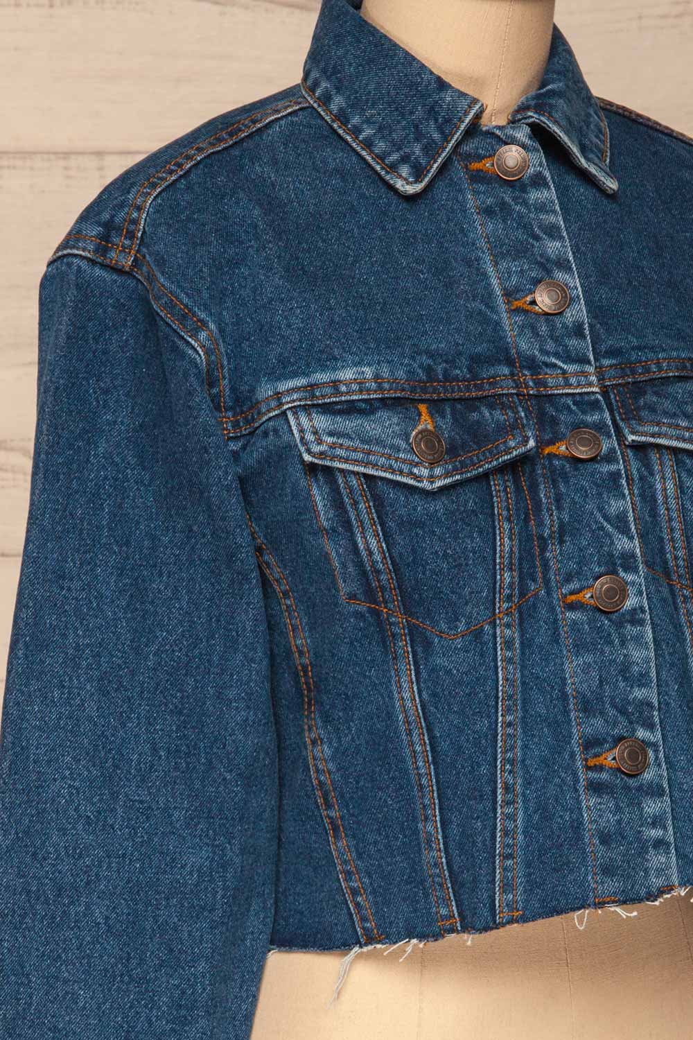 Cransac Crop Jean Jacket | Veston Denim | La Petite Garçonne side close-up