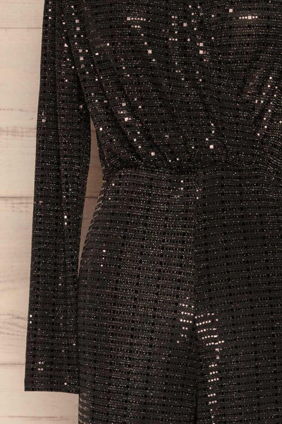 Criostail Black Long Sleeved Sequin Jumpsuit sleeve closeup | La Petite Garçonne