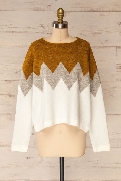 Cugir Mustard | Patterned Knit Sweater front view
