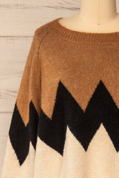 Cugir Navy Patterned Knit Sweater | La petite garçonne front close-up