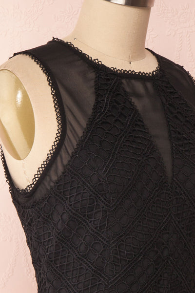 Cybele Black Crochet Midi Cocktail Dress side close up | Boutique 1861
