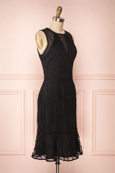 Cybele Black Crochet Midi Cocktail Dress side view | Boutique 1861