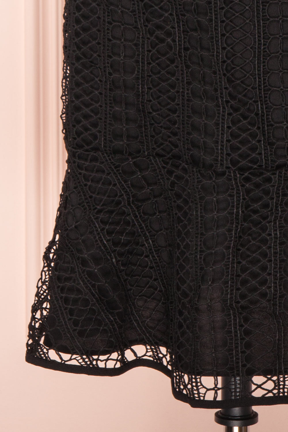 Cybele Black Crochet Midi Cocktail Dress bottom close up | Boutique 1861