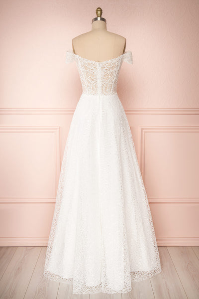 Cybelle White Lace Off-Shoulder A-Line Bridal Dress back view | Boudoir 1861