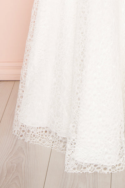 Cybelle White Lace Off-Shoulder A-Line Bridal Dress skirt close up | Boudoir 1861