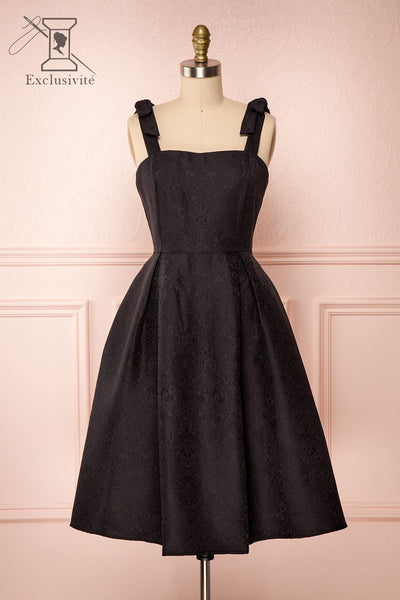 Cybill Black Brocade A-Line Cocktail Dress with Bows | Boutique 1861 plus