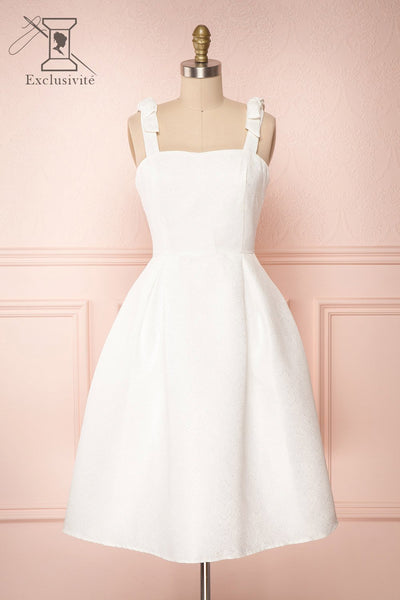 Cybill Ivory Brocade A-Line Cocktail Dress with Bows | Boutique 1861 plus
