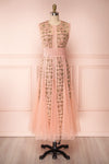 Cynosura Pink & Taupe Mesh Embroidered Maxi Dress | Boutique 1861 plus