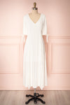 Czarne Daisy White Midi A-Line Dress with Puff Sleeves | FRONT VIEW | Boutique 1861