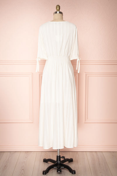 Czarne Daisy White Midi A-Line Dress with Puff Sleeves | BACK VIEW | Boutique 1861