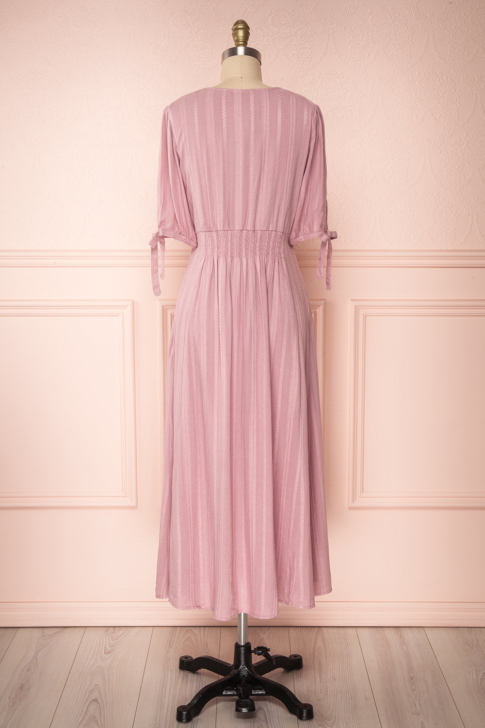  Czarne Lilac Midi A-Line Dress with Puff Sleeves | BACK VIEW | Boutique 1861