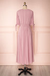 Czarne Lilac Midi A-Line Dress with Puff Sleeves | BACK VIEW | Boutique 1861