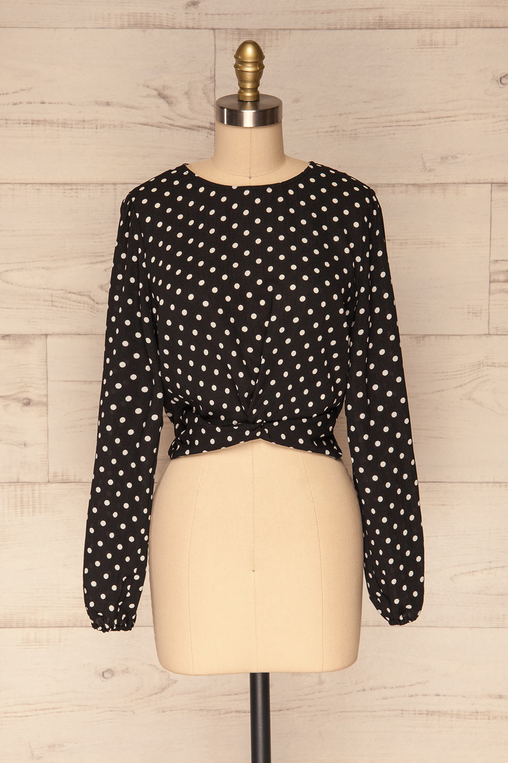 Czersk Noir Black Polkadot Long Sleeved Top | La Petite Garçonne front view 